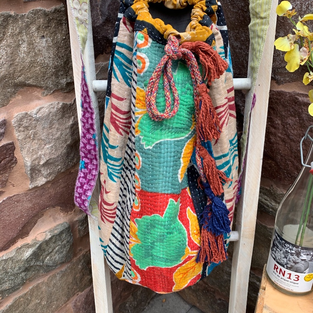 ✨VINTAGE SARI KANTHA QUILTED DRAWSTRING… - Picture 4 of 10